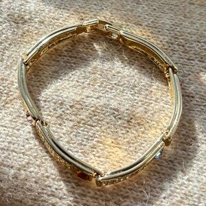 Vintage Gold-Tone Rhinestone & Multicolor Crystal Tennis Bracelet